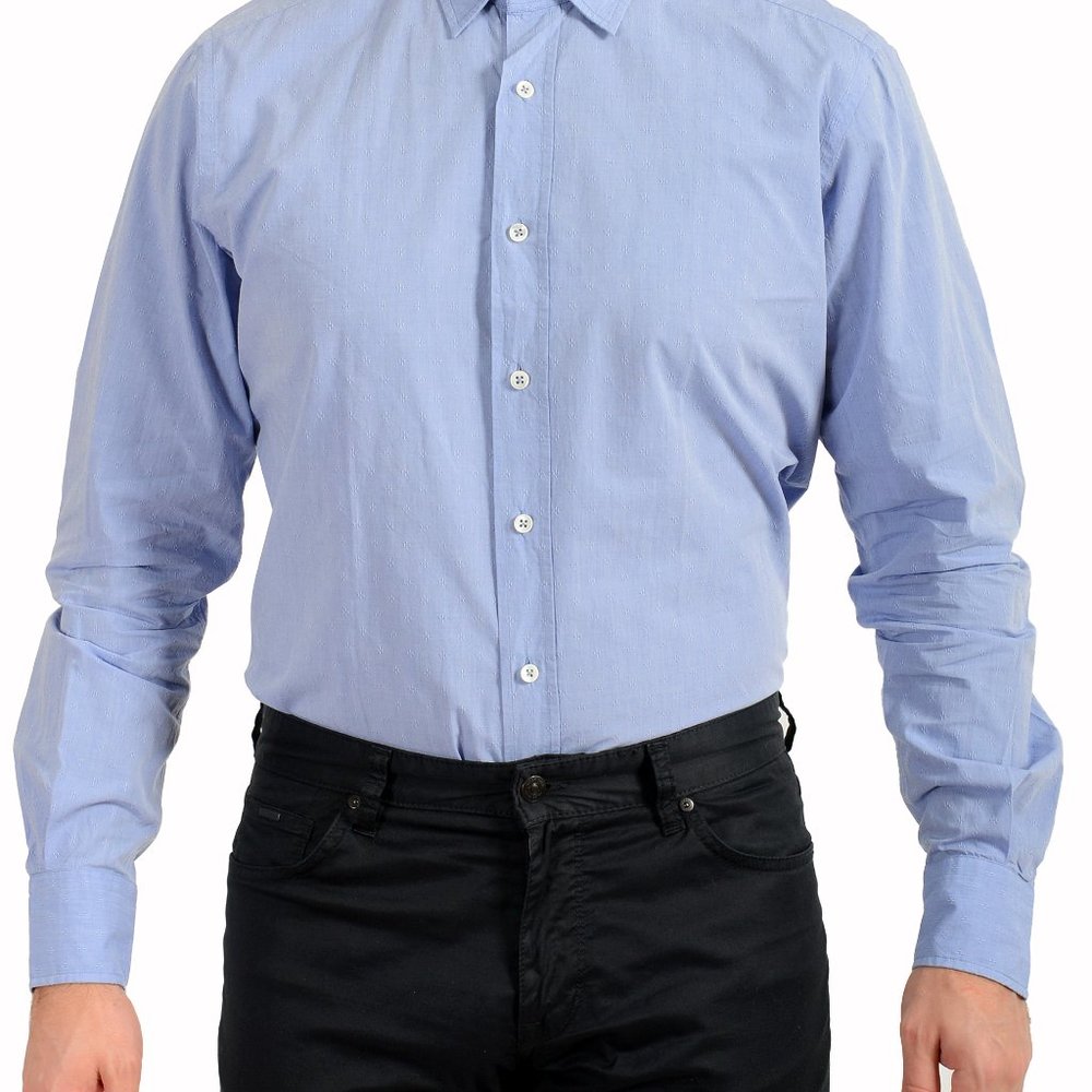 Glanshirt A Slowear Brand Blue Long Sleeve Dress Shirt US 17 IT 43 - Picture 4 of 9